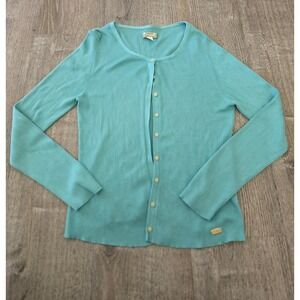 Tommy Bahama Teal Silk Cardigan Ribbed Button Front Cardigan Sweater XL